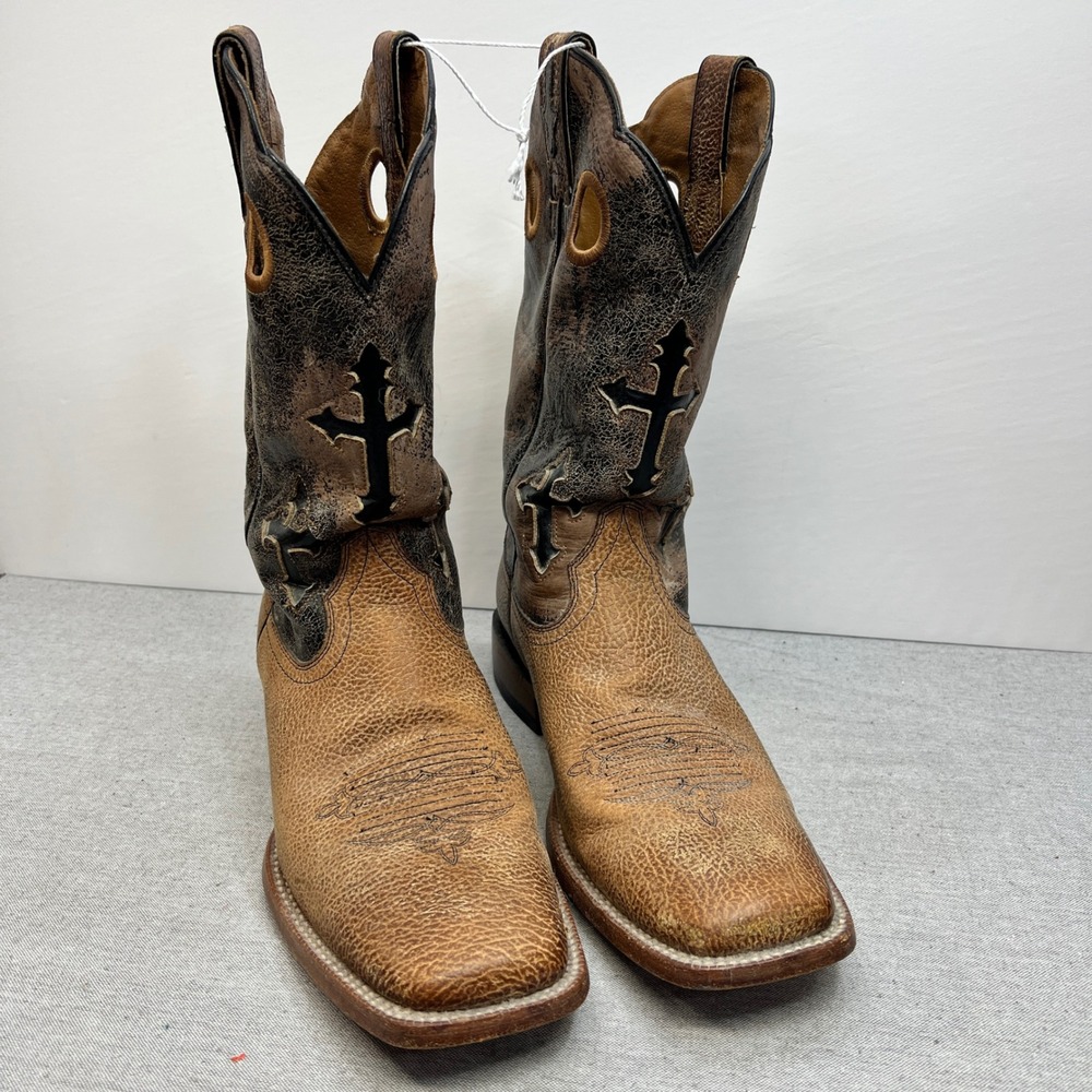 Ariat Ranchero Distressed Leather Cross Inlay Square Toe Western Boots 12D